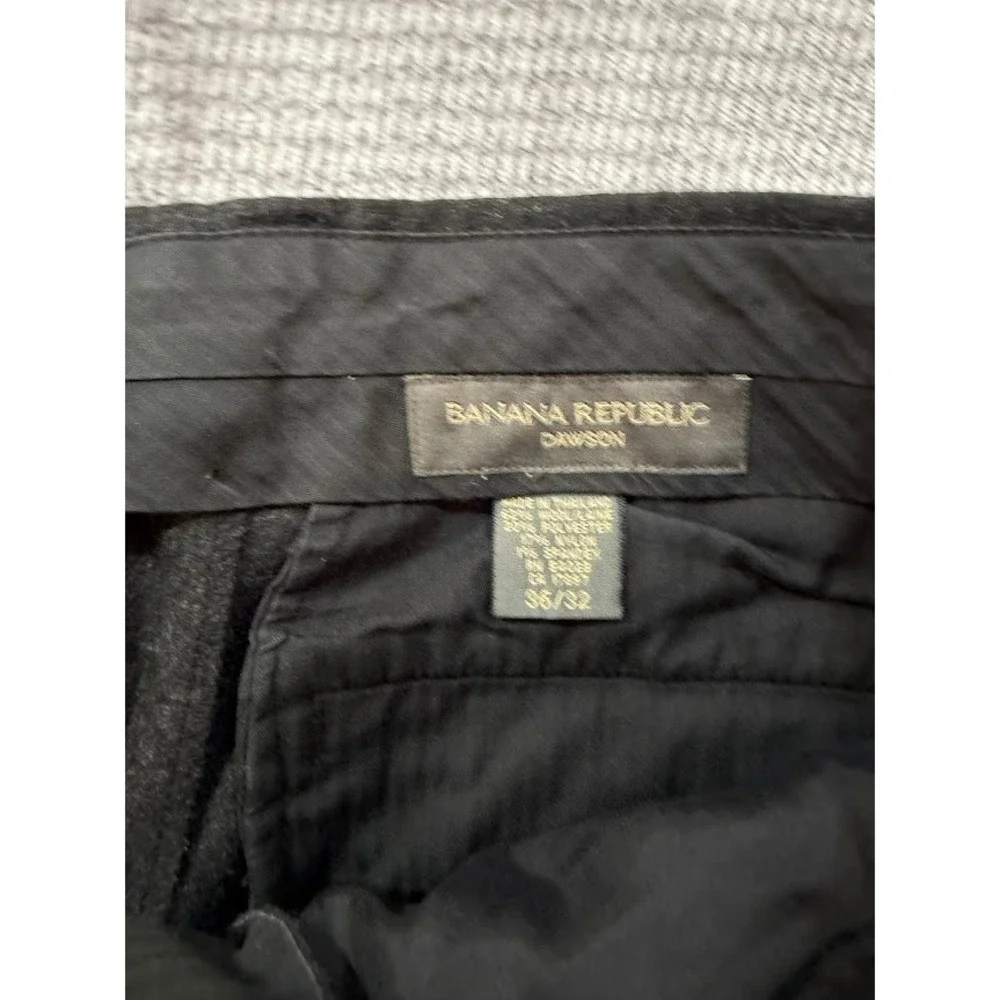 Banana Republic Dawson Wool Blend Dress Pants Charcoal Gray Wide‎ Leg Mens 36x29